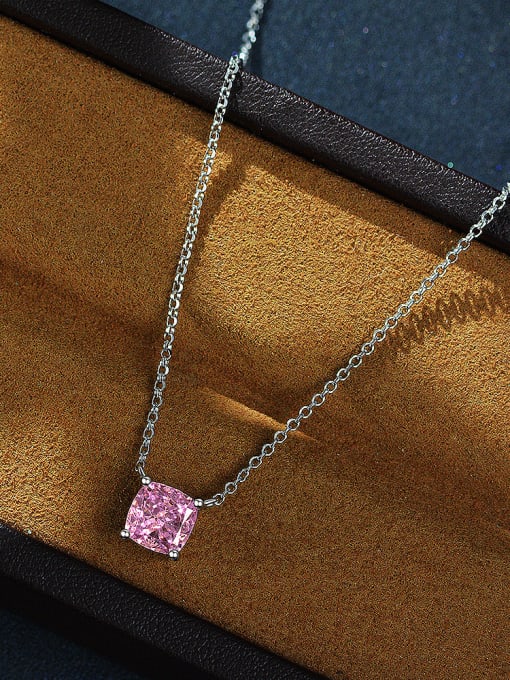 Pink [P 0444] 925 Sterling Silver High Carbon Diamond Geometric Minimalist Necklace